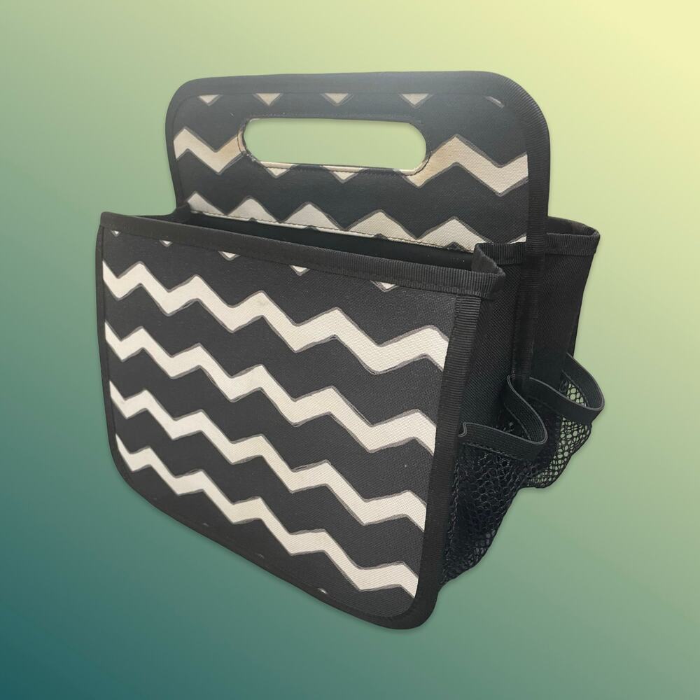 Thirty One Double Duty Caddy Black Chevron Links Tote Craft Nursery Organizer 31